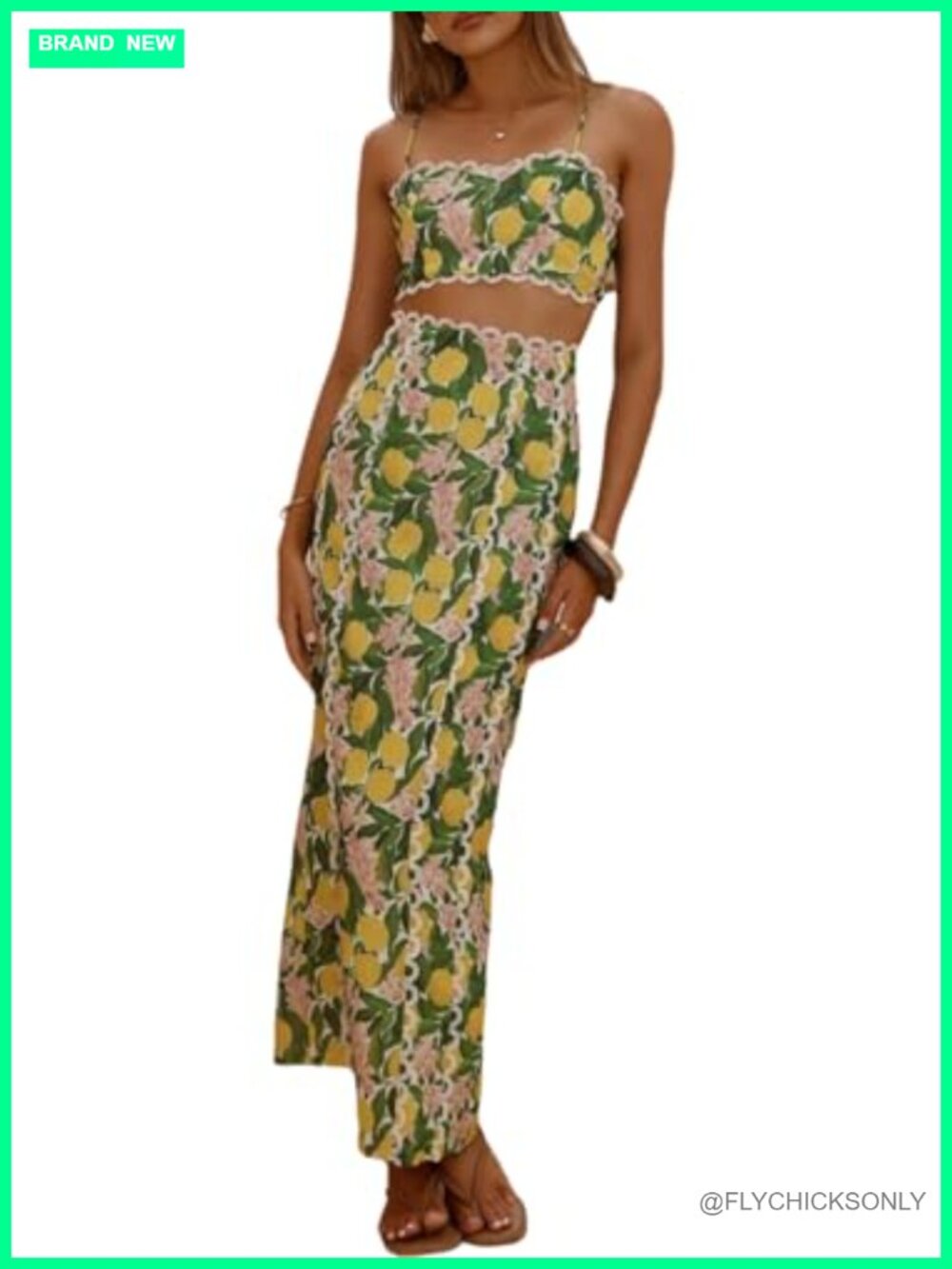 Floral Print 2 Piece Set Backless Cami Crop Top High Waisted Maxi Slit Skirt Set
